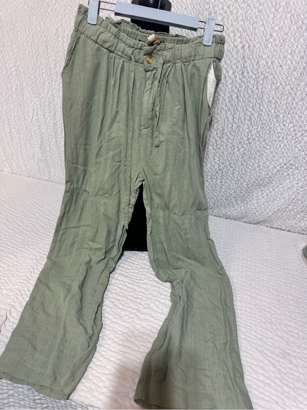 Thread & Supply Olive Green Wide-Leg Drawstring Trousers